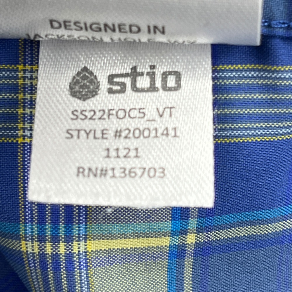 Stio Mens Eddy Short Sleeve Shirt Blue Plaid Pearl Snap Western 200141 Large - Picture 6 of 8